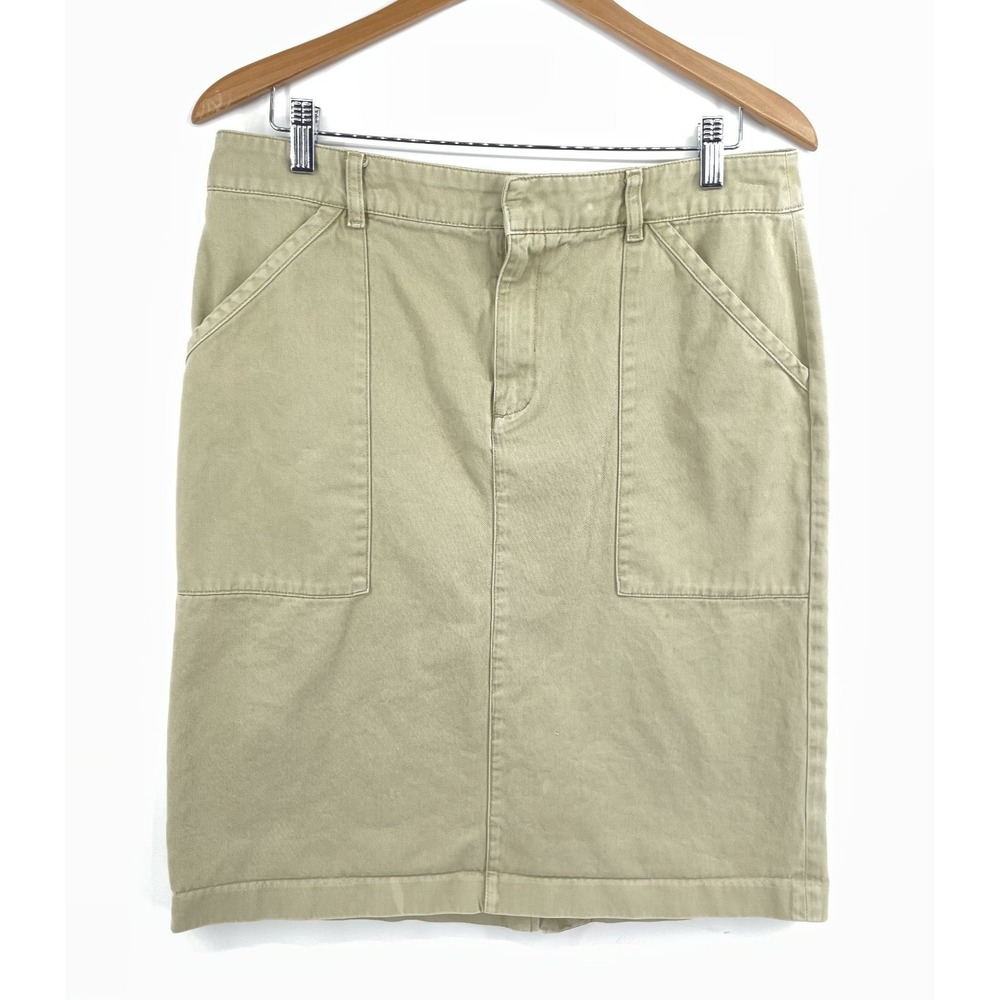 Y2K GAP Khakis Skirt Womens 12 Midi Utility Back Slit Pencil Safari Minimalist